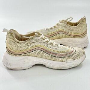 STEVEN by Steve Madden Massey‎ Flocked Leather Neutral Lace-Up Minimal Sneakers